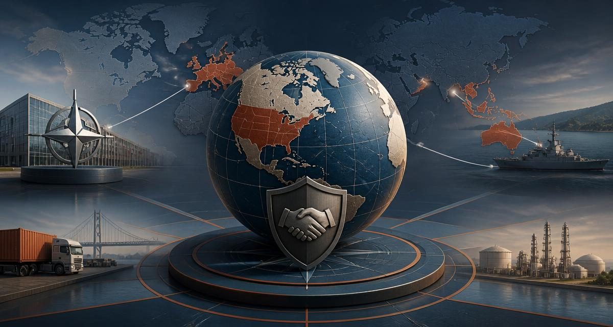 AI-generated editorial graphic for U.S. Alliances, Objectives & Unresolved Issues