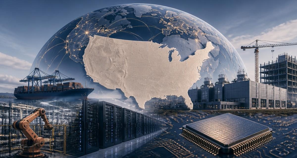 AI-generated editorial graphic for U.S. Technology Expansion & Industrial Capacity