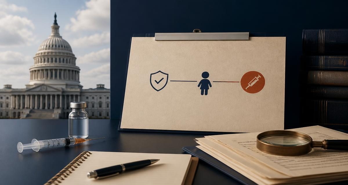 AI-generated editorial graphic for HHS advances narrower childhood vaccine framework amid evidence and legal disputes