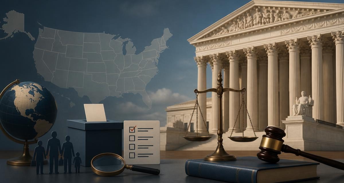 AI-generated editorial graphic for U.S. Immigration, Elections & Public Integrity