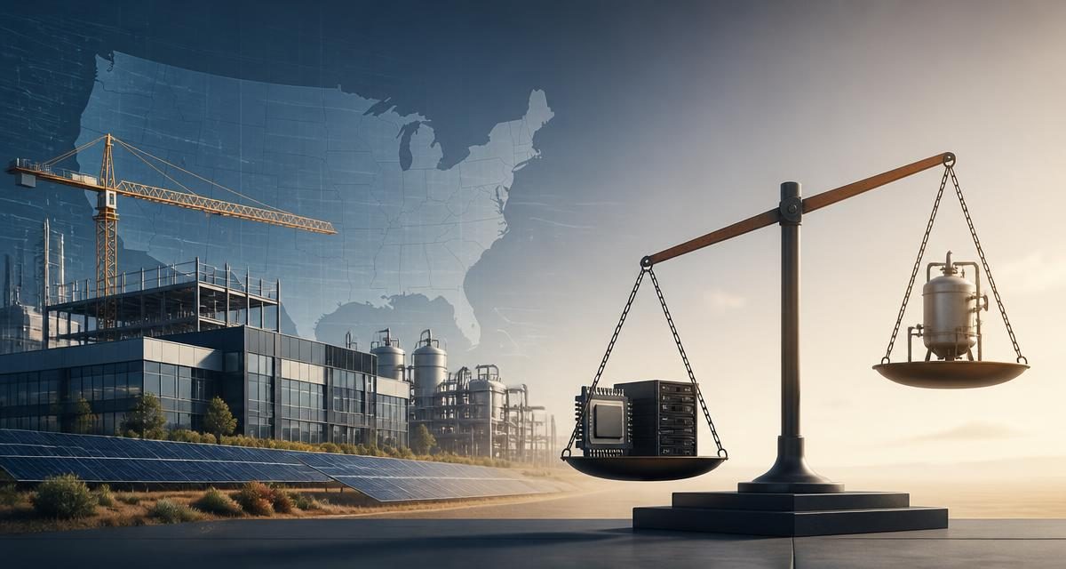 AI-generated editorial graphic for U.S. Technology Expansion & Industrial Capacity