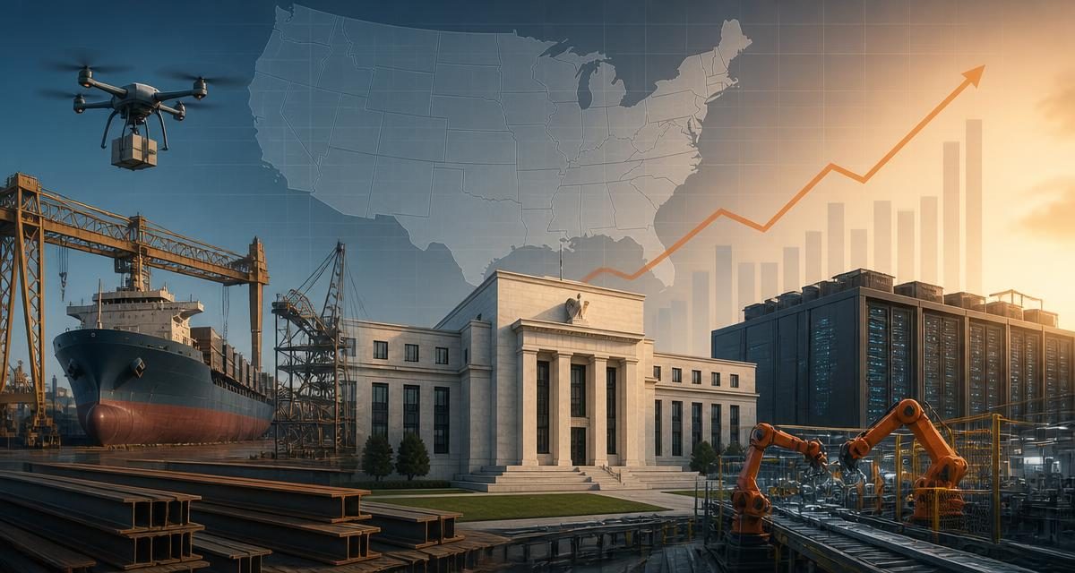AI-generated editorial graphic for U.S. Economic Growth, Manufacturing & Investment