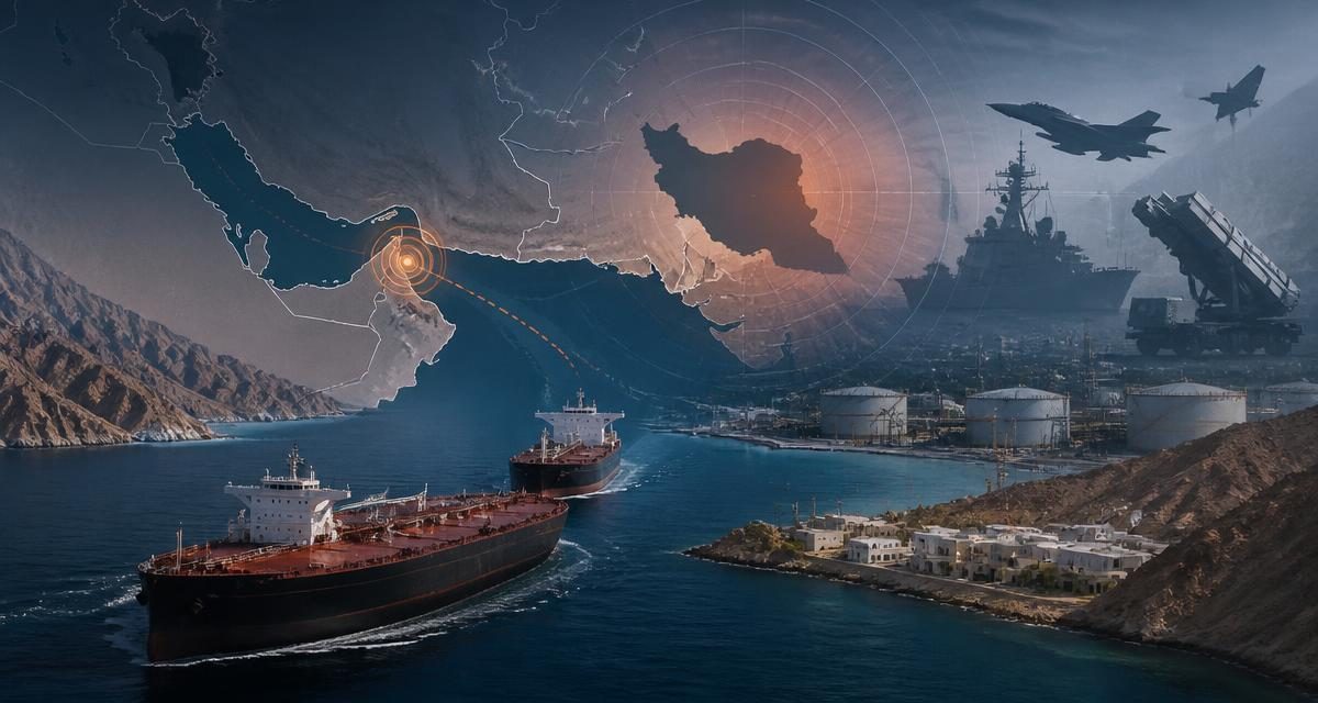 AI-generated editorial graphic for Iran/IRGC Rhetoric: tanker attacks and renewed strikes raise Hormuz danger