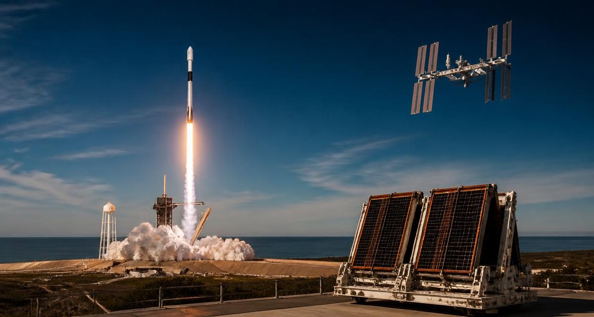 AI-generated editorial graphic for NASA’s 35th SpaceX Resupply Mission Launches With Station Power Hardware