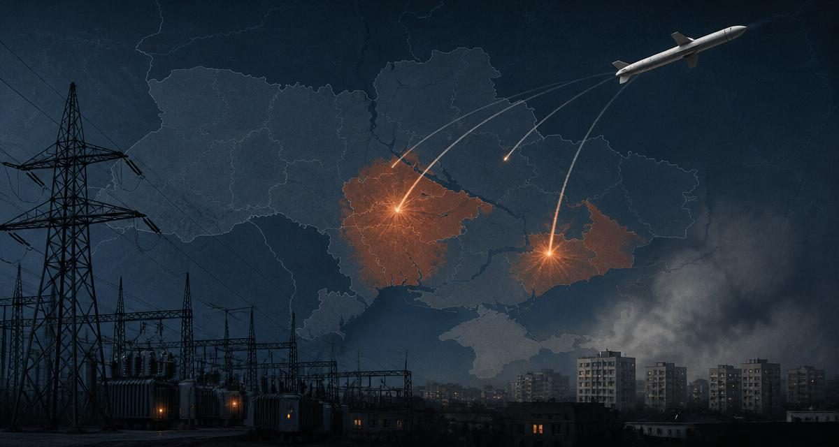 AI-generated editorial graphic for Russia/Ukraine: Renewed Energy Strikes End the One-Night Restraint