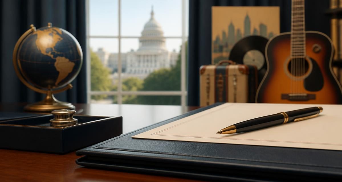 AI-generated editorial graphic for President Signs the American Music Tourism Act