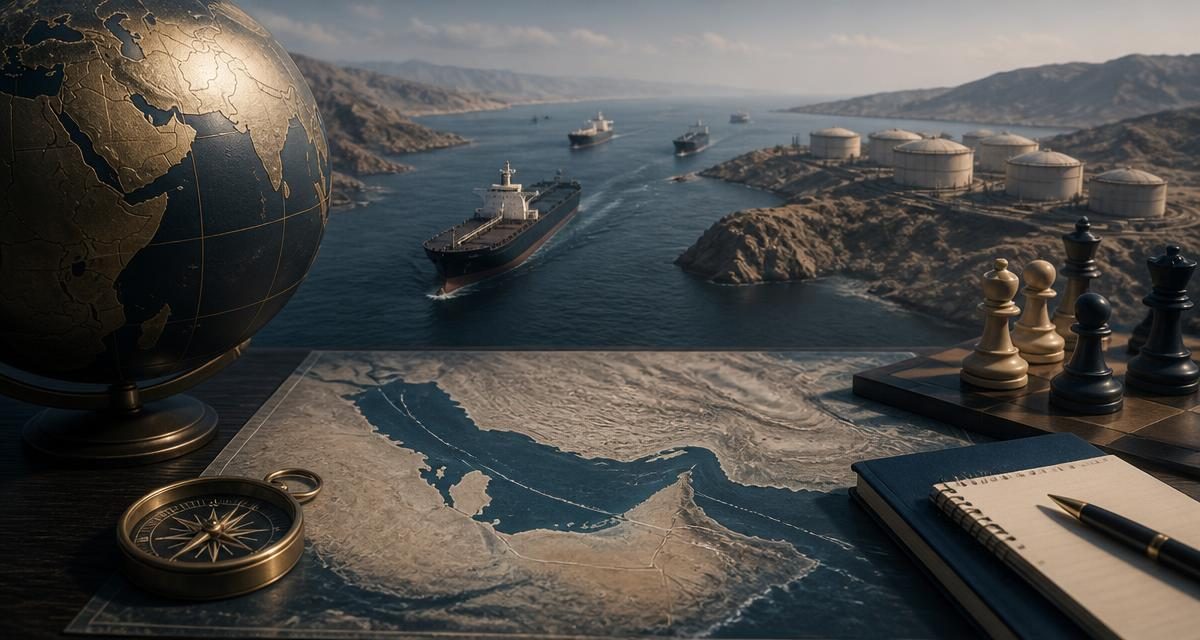 AI-generated editorial graphic for Iran/IRGC Rhetoric: Tehran Reviews a U.S. Response on a Strait Proposal