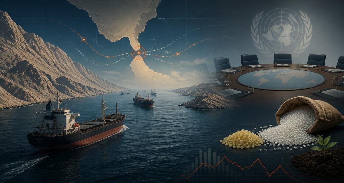 AI-generated editorial graphic for Iran/IRGC Rhetoric: Shipping Attacks Persist While a U.N. Fertilizer Plan Awaits Agreement