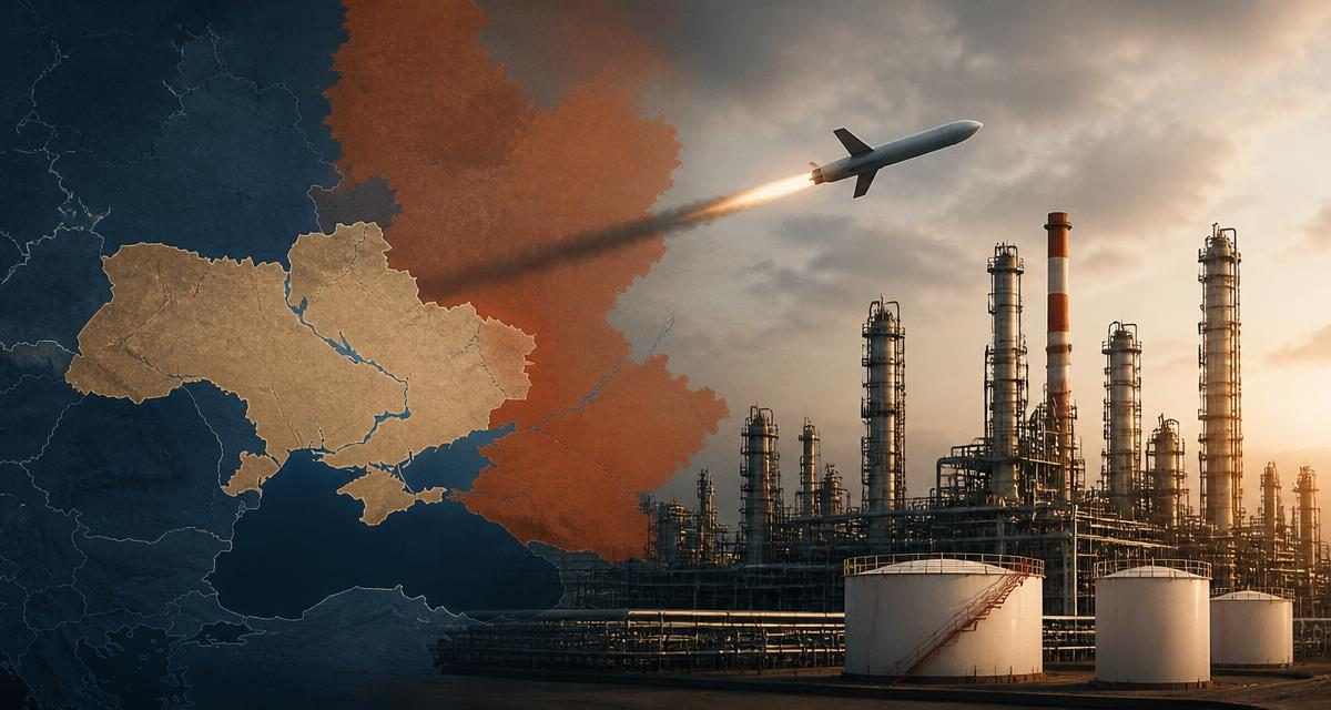 AI-generated editorial graphic for Russia/Ukraine: Kyiv Resumes Refinery Strikes After the Unmonitored Pause Fails
